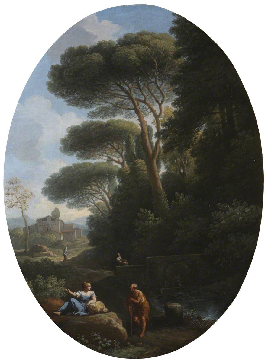Jan Frans van Bloemen, A Classical Landscape with a Man and a Woman conversing