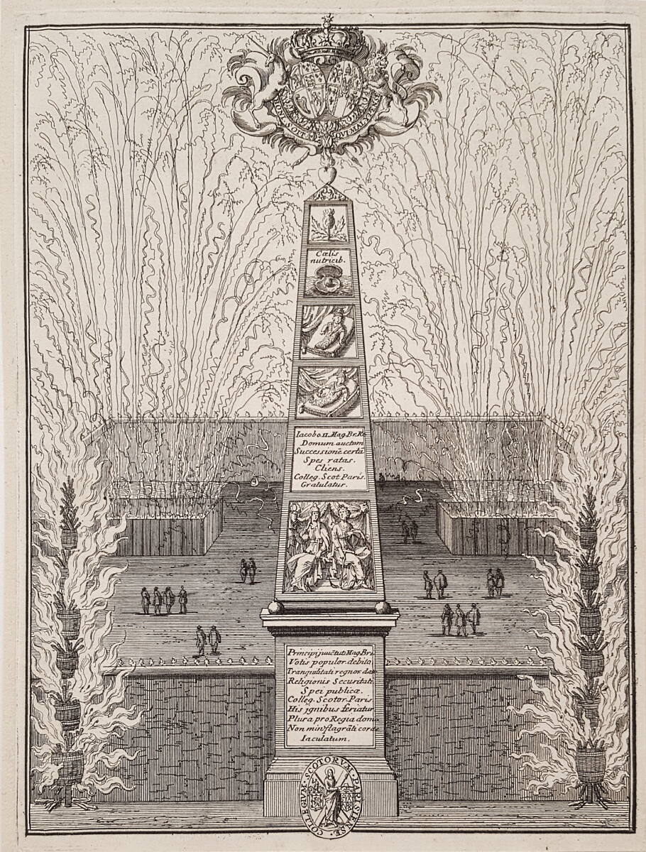 Anonym, Feuerwerksgerüst des Schottischen Kollegs in Paris am 8. Juli 1688 anläßlich der Geburt des englischen Thronfolgers Jakob Franz Eduard Stuart