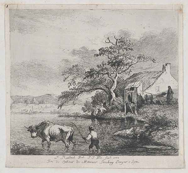 Jean Jacques de Boissieu, Herdsman and Bull, after Ruisdael