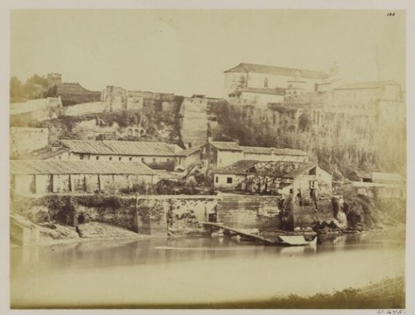 Parker, John Henry, Aventine - View from the Tiber of the Palace of Savelli, and the Church of S. Sabina with houses and horrea in the foreground.