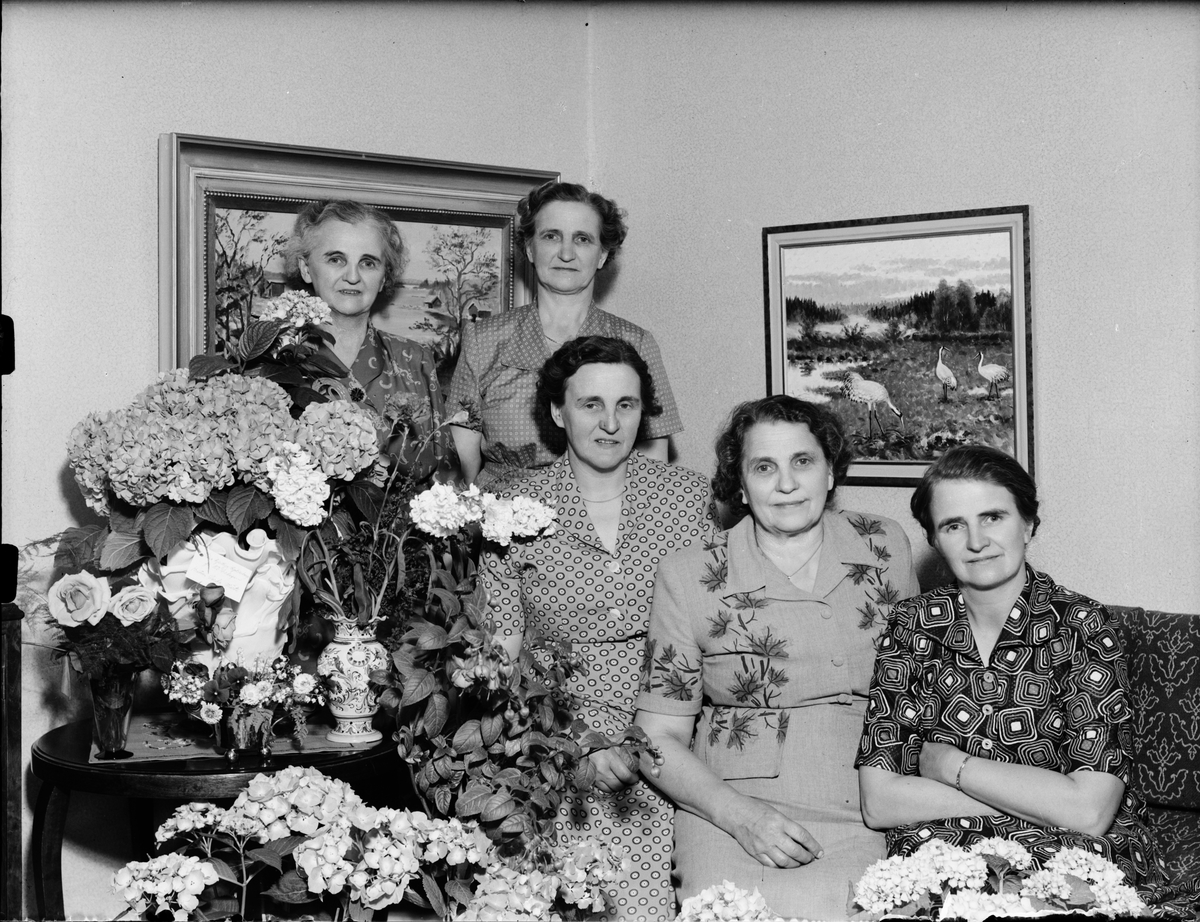 Skötsner-Edhlund, Fem kvinnor i hemmiljö omgivna av blommor, Östhammar, Uppland
