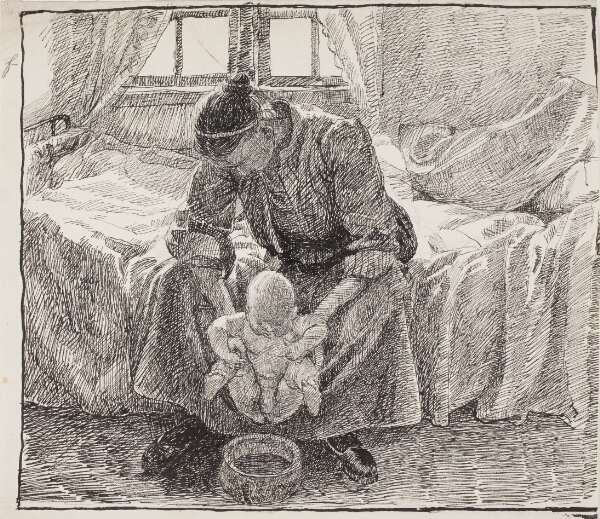 Fritz Syberg, Kunstnerens hustru der holder sit barn frem