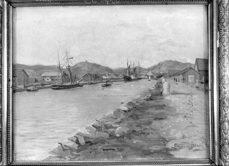 Maria Lundbäck, "Uddevalla. Tavla av Gunnar Åberg. "91 U-a [ddevalla] hamn." enligt uppgift av fotografen.