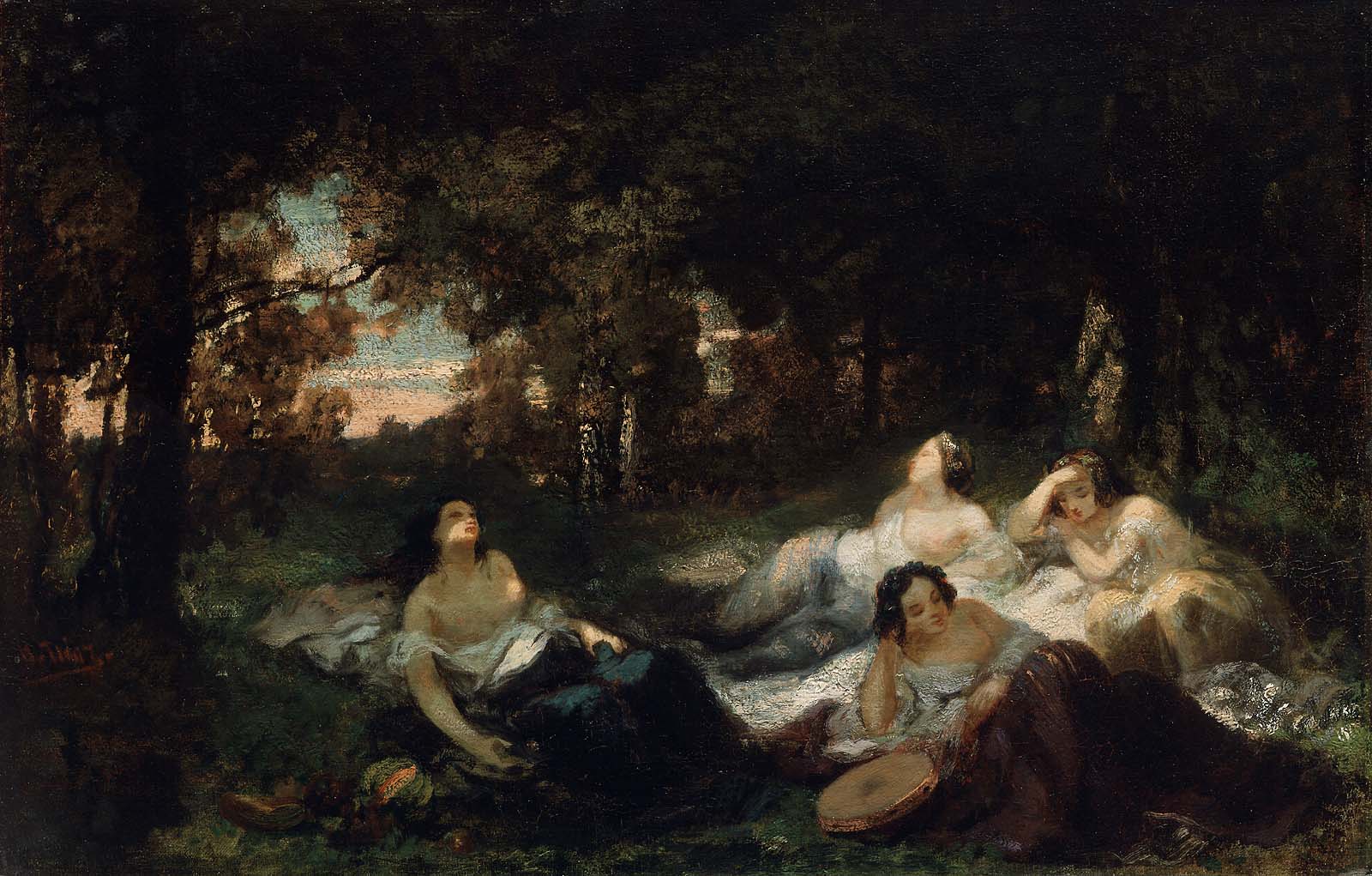 Narcisse Virgilio Díaz, Young Women Resting in a Forest Clearing