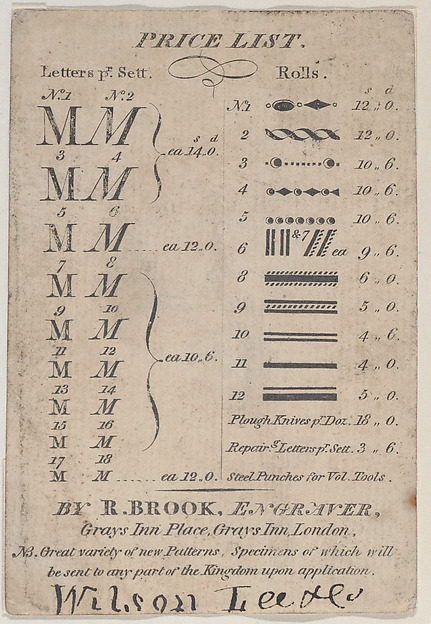 Anonymous, British, 19th century, Trade Card for R. Brook, Engraver