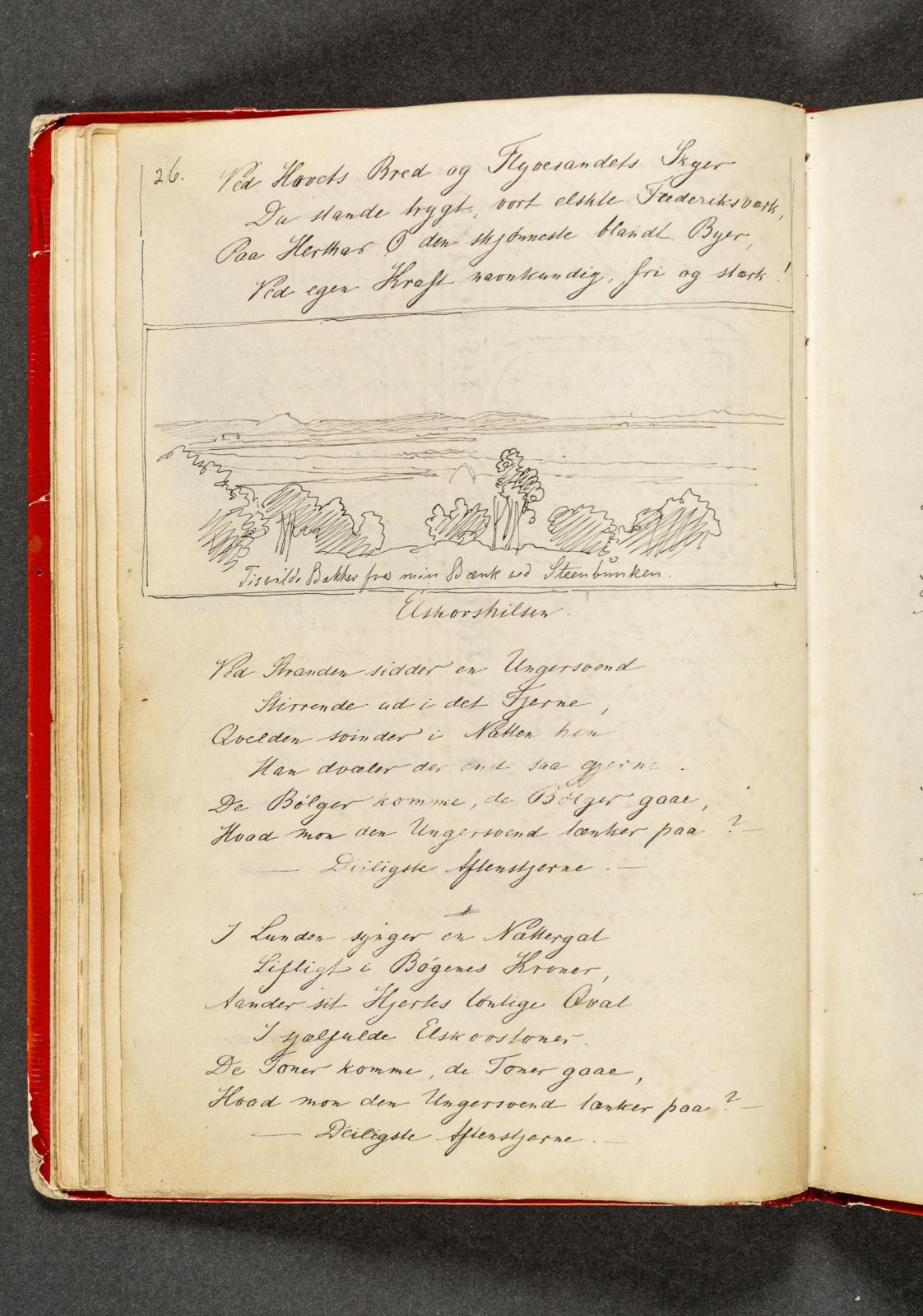 Johan Thomas Lundbye, Udsigt over et landskab med en fjord, samt vers. Side 26
