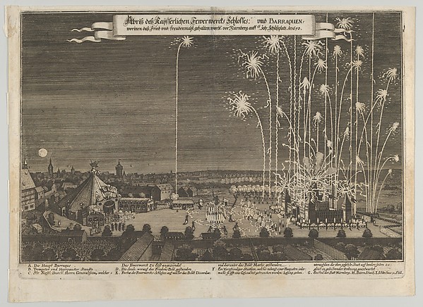 Anonymous, Fireworks display celebrating the end of the Thirty Years War, Nuremberg, 1650