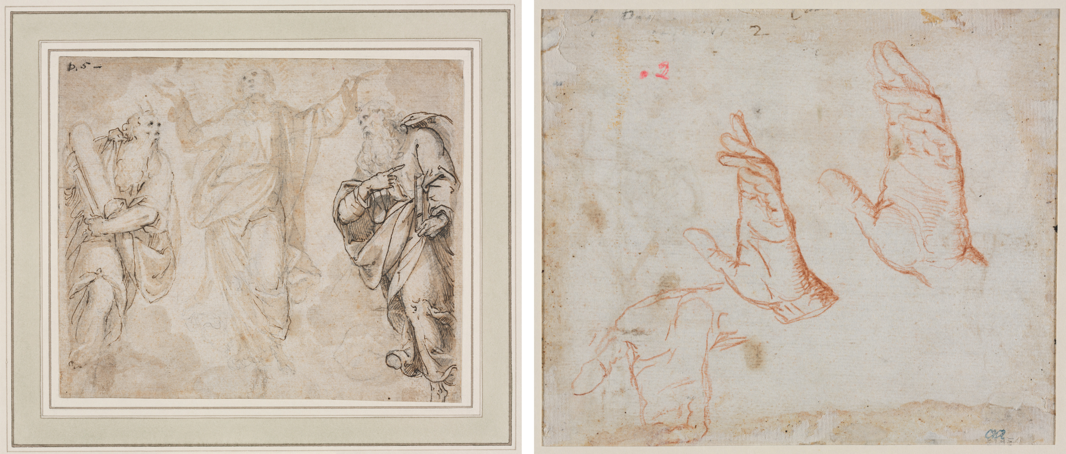 Camillo Procaccini, The Transfiguration (recto); Study of Hands (verso)
