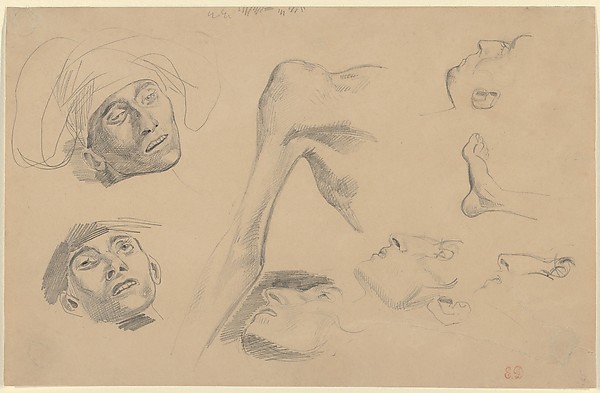 Eugène Delacroix, Head, Shoulder, and Foot, Studies for "Scenes from the Chios Massacres"