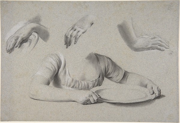 Louis Léopold Boilly, Studies of Hands and the Bust of a Young Girl Holding a Plate
