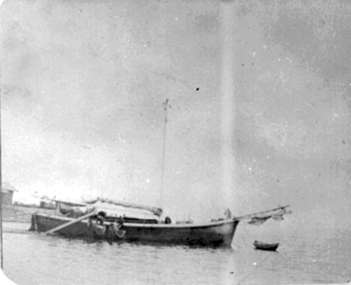 Anno Domkirkeodden, MJØSJAKTEN VEGA, FRAKTEBÅT, JERNBANEBRYGGA, 2 HESTER MED KJERRER VED BÅTRIPA, MJØSA. Se HHB-03081 for original.