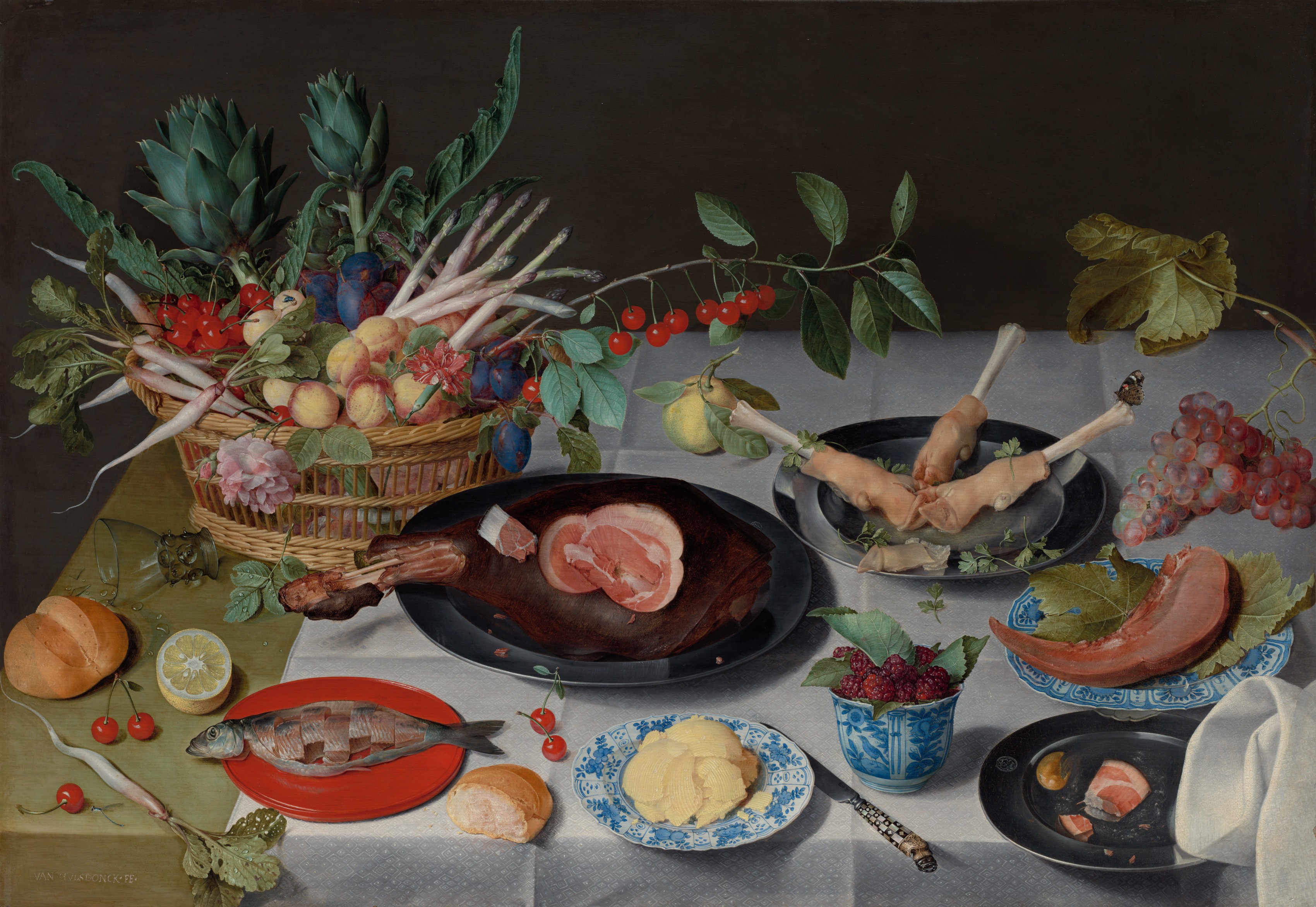 Jacob van Hulsdonck, Still Life with Meat, Fish, Vegetables, and Fruit