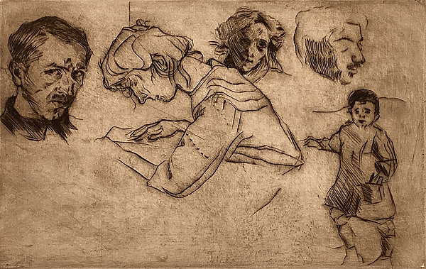 Umberto Boccioni, Sheet of Studies with Five Portraits