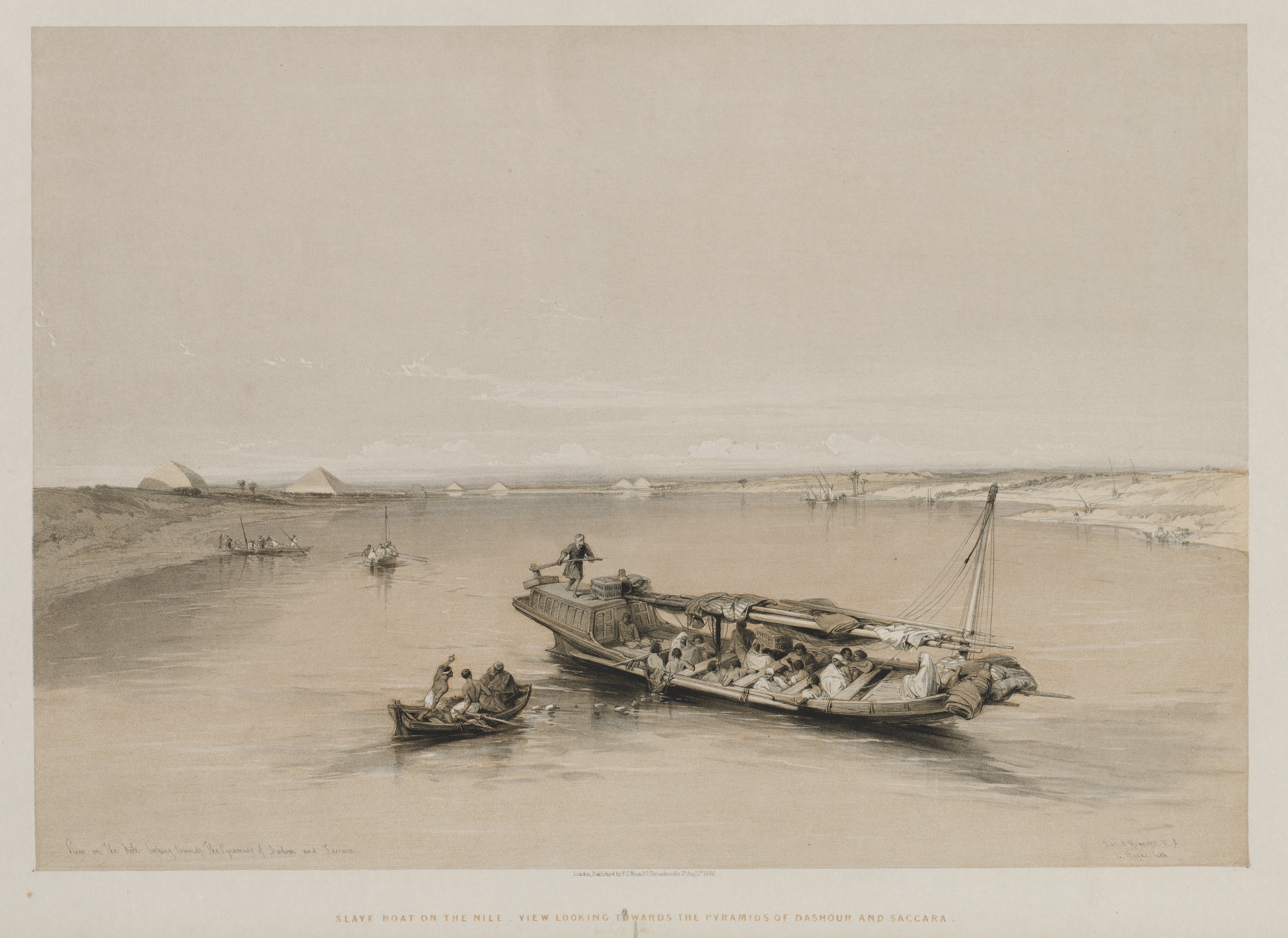 Louis Haghe, Egypt and Nubia, Volume I: View on the Nile Looking Towards the Pyramids of Dashour and Saccara