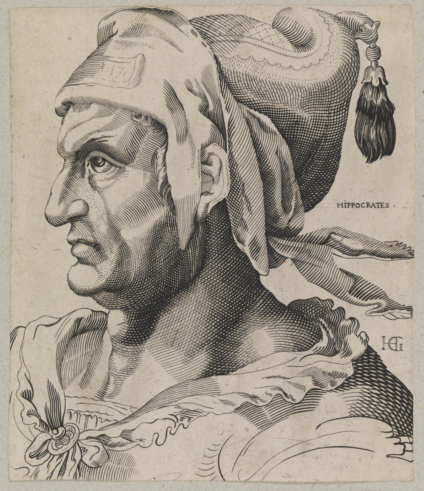 Hendrick Goltzius, Hippokrates. Brystbillede af en mand i profil