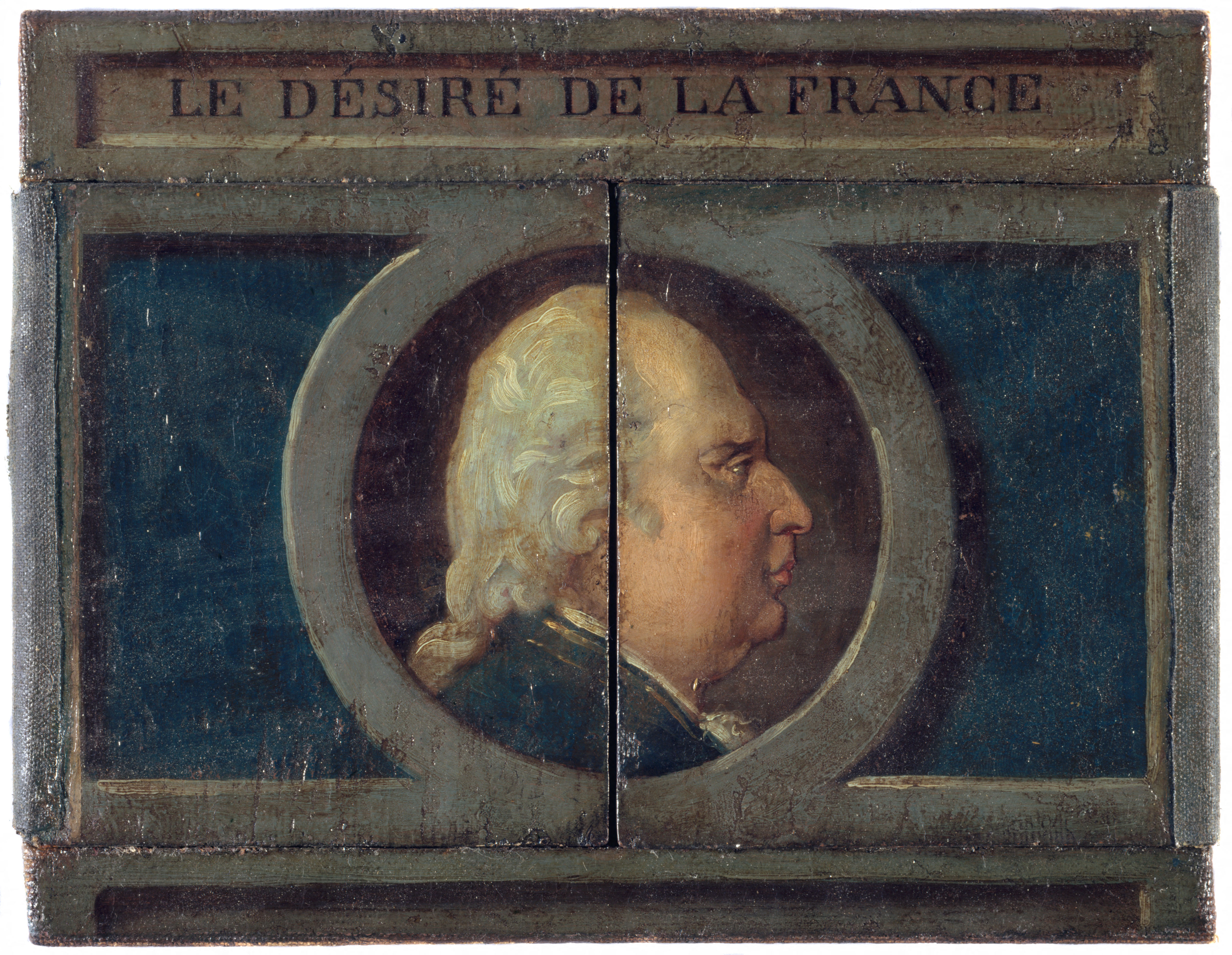 Anonyme, "Le Désiré de la France". Portrait de Louis XVIII et portrait caché de Napoléon.