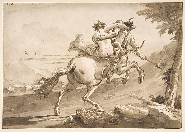 Giovanni Domenico Tiepolo, Back View of a Centaur Abducting a Satyress