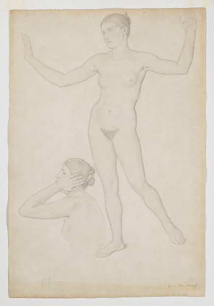 Wilhelm von Kaulbach, Two Female Nudes; Studies of Psyche for the Series of Paintings of Cupid and Psyche (Bavarian State Paintings Collections)