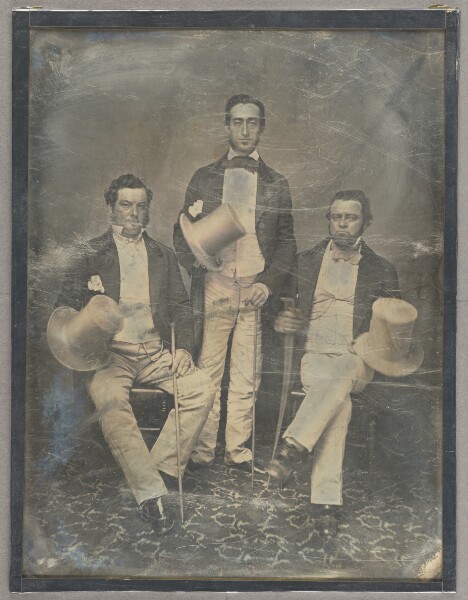Unknown, [Portrait of Three Men Holding Top Hats]