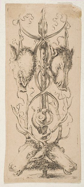 Stefano della Bella, Hunting Trophy with Stag Heads Below