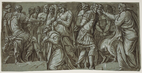 Polidoro da Caravaggio, Darius’ familie for Alexander og en scene med fanger. Fra facaden af Palazzo Milesi