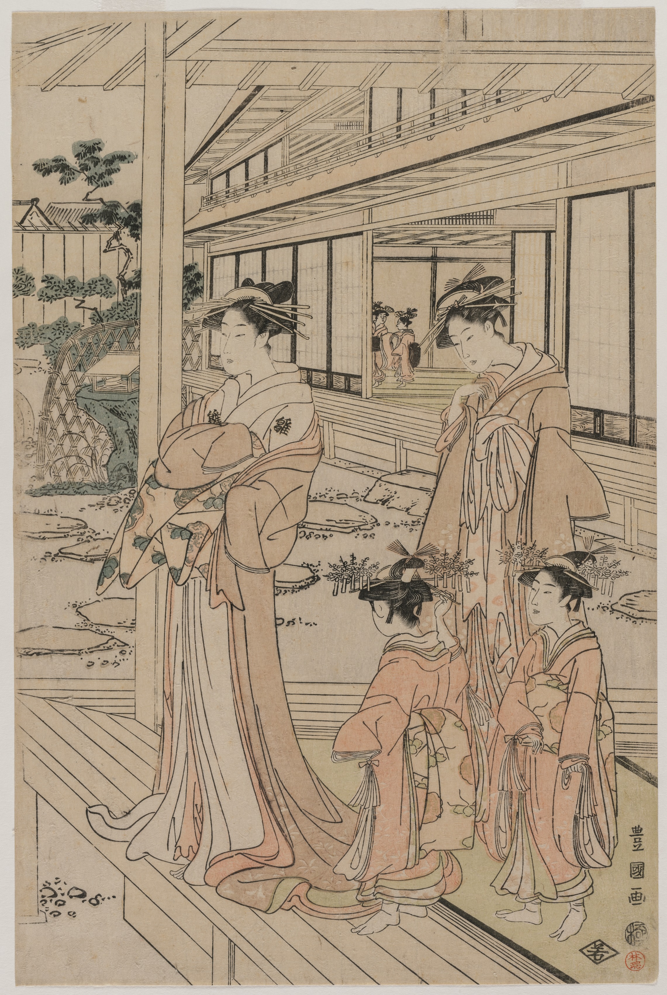 Utagawa Toyokuni, Courtesan Standing on a Veranda