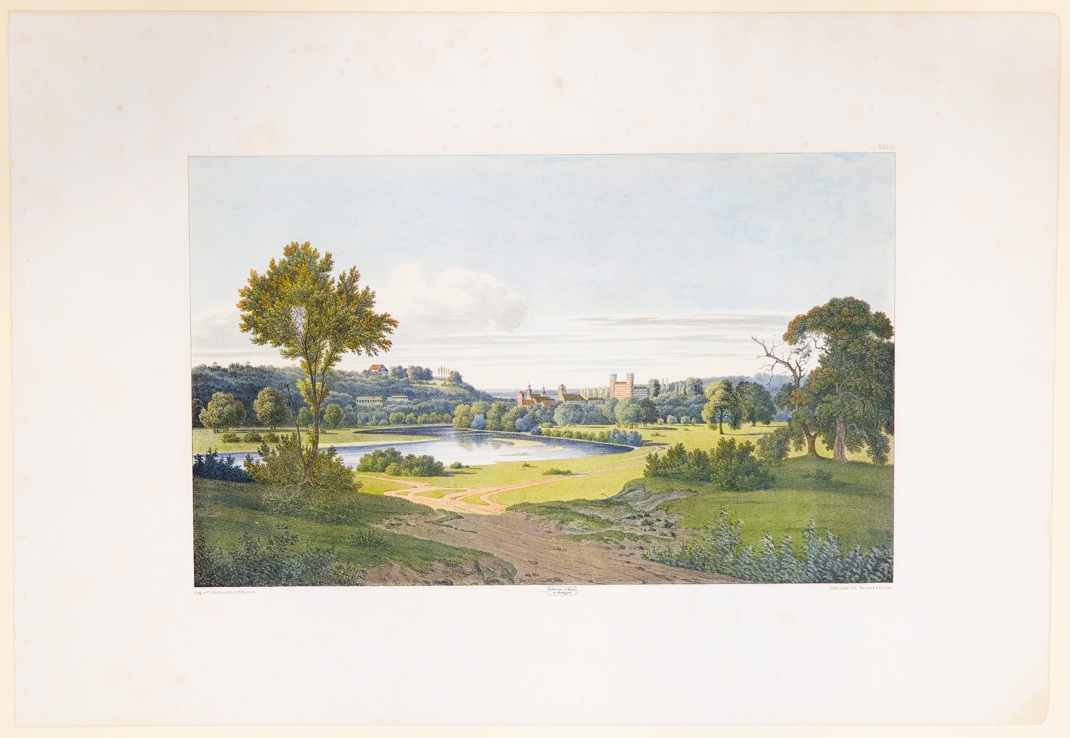 Hans Otto Hermann (Lithograf), Blick vom Belvedere des Lucknitzer Hügels auf die Stadt und das Schloss, Tafel XXXVII der "Andeutungen über Landschaftsgärtnerei"