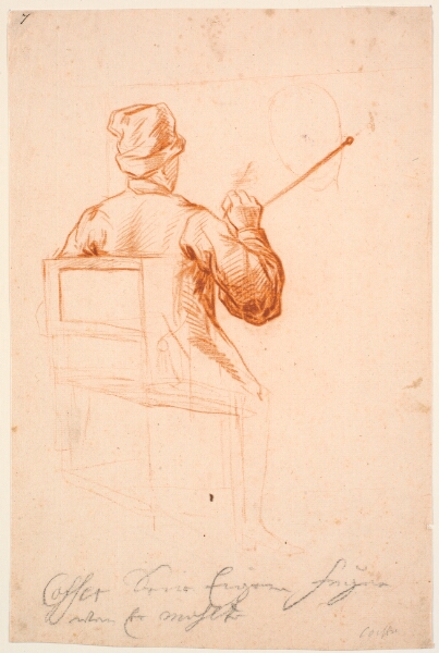 Bénoit Le Coffre, Kunstnerens portræt (siddende, fra ryggen), mens han maler