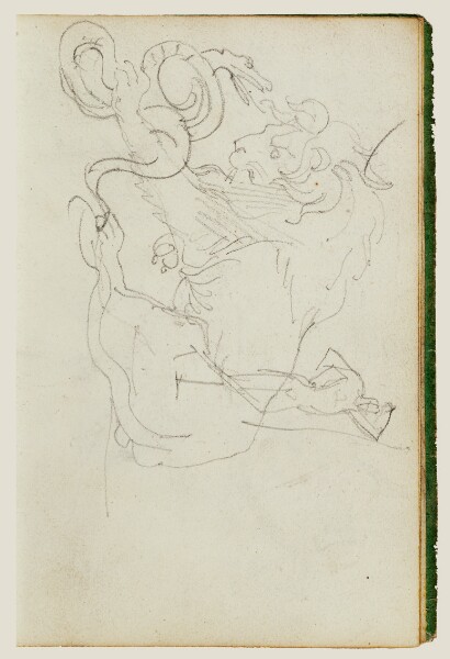 Théodore Géricault, Lion attacking a snake over nude figure study