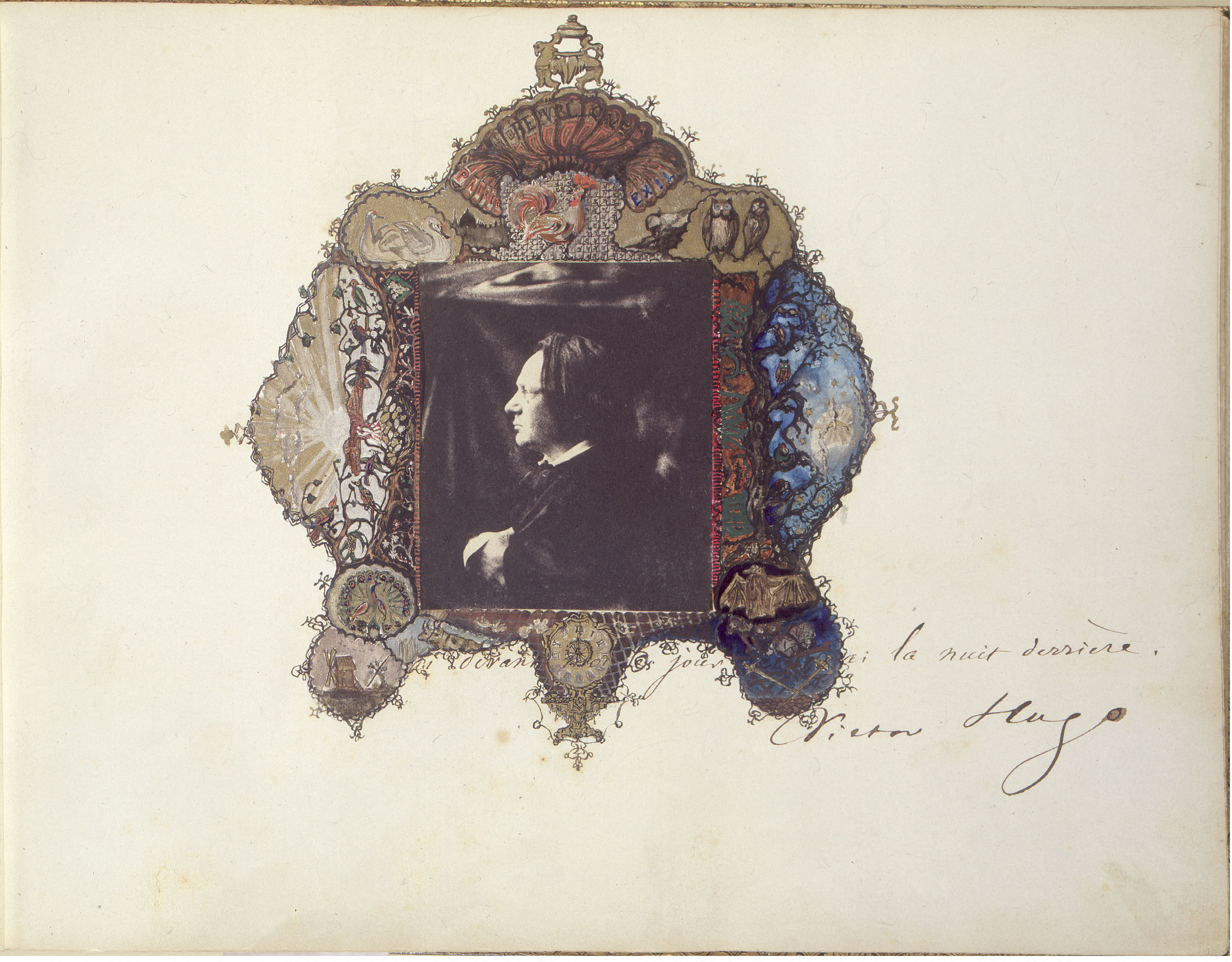 Auguste Vacquerie, Victor Hugo, de profil, avec enluminures à l'encre