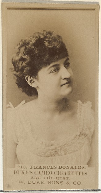 W. Duke, Sons & Co., Card Number 213, Frances Donalds, from the Actors and Actresses series (N145-5) issued by Duke Sons & Co. to promote Cameo Cigarettes