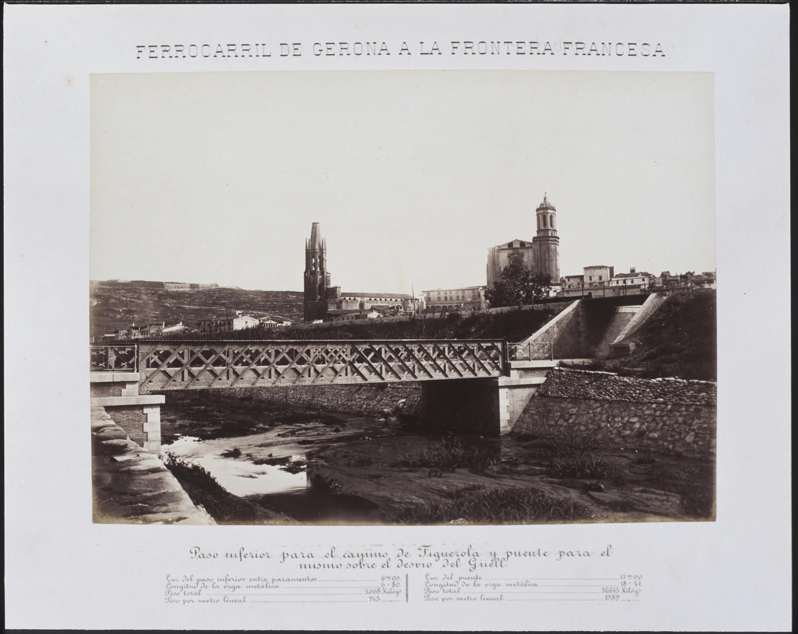 Desconegut, Ferrocarril de Gerona a la Frontera Francesa. Paso inferior para el camino de Figuerola y puente para el mismo sobre el desvio del Güell