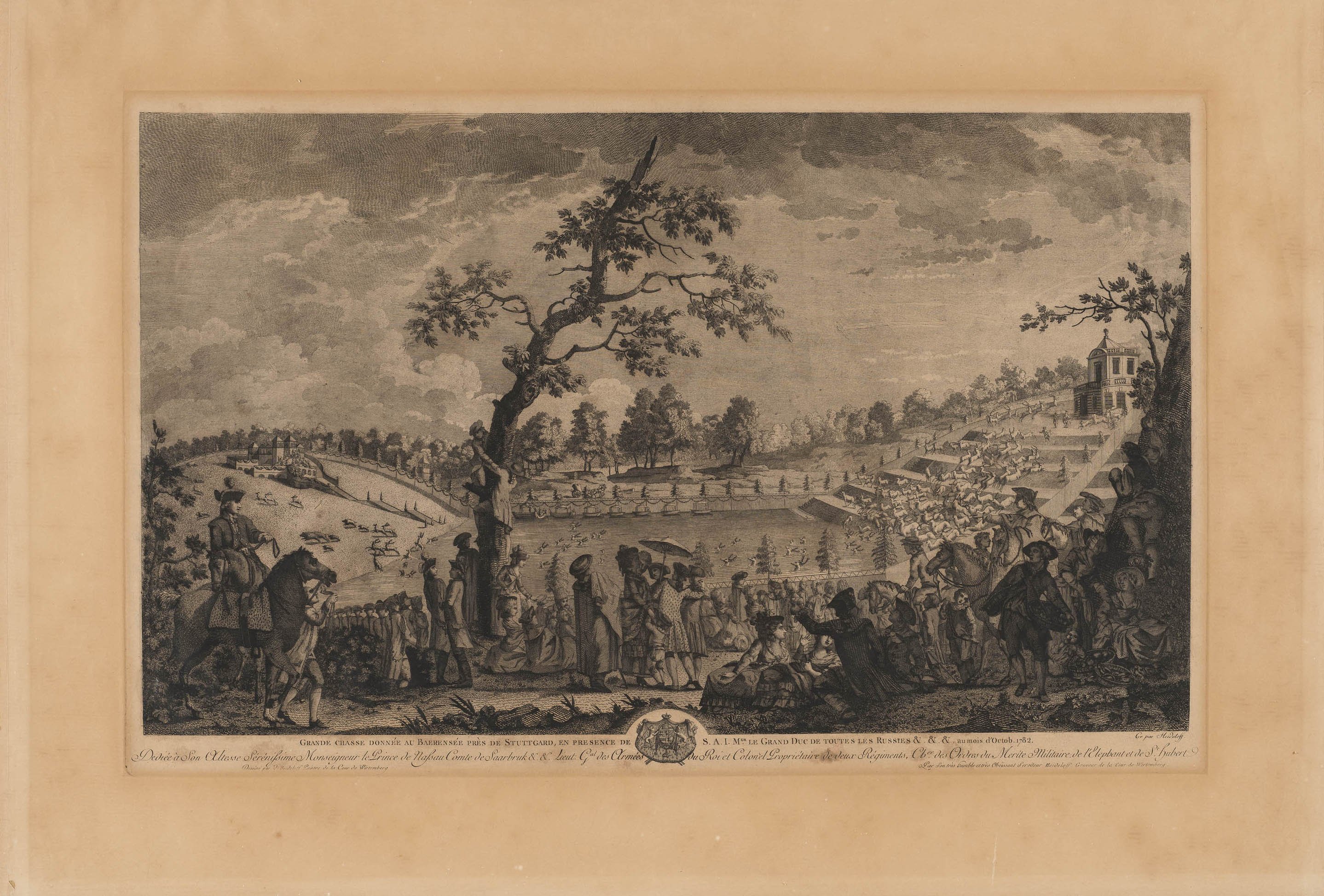 Viktor Heideloff, Große Jagd am Bärensee bei Stuttgart 1782