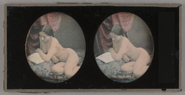 Unknown, [Female nude on divan, reading]
