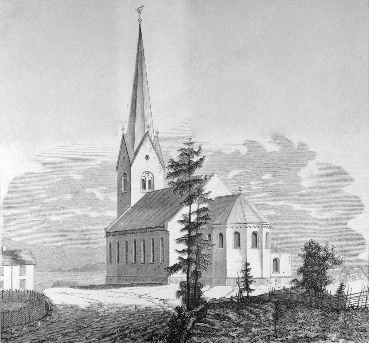 Anno Domkirkeodden, Hamar domkirke med Strandstuen til venstre.