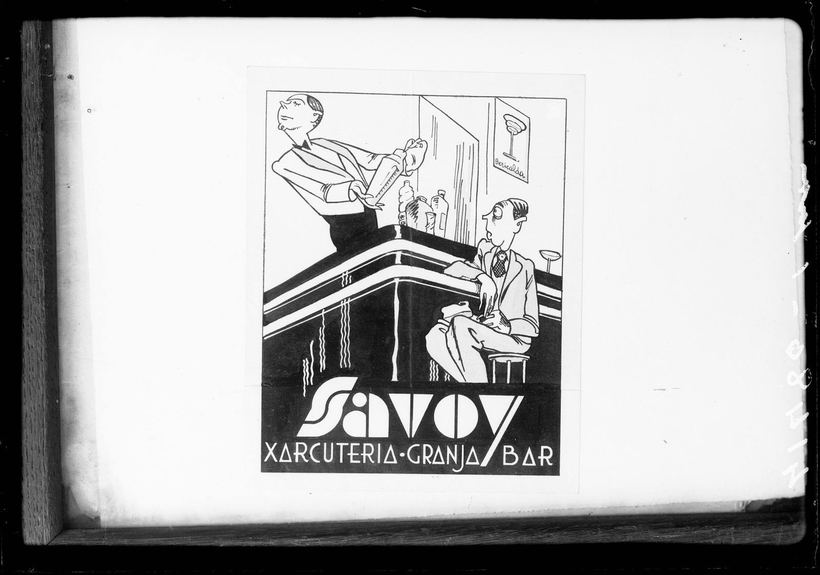 Desconegut, [Savoy bar xarcuteria-granja advertizing poster]