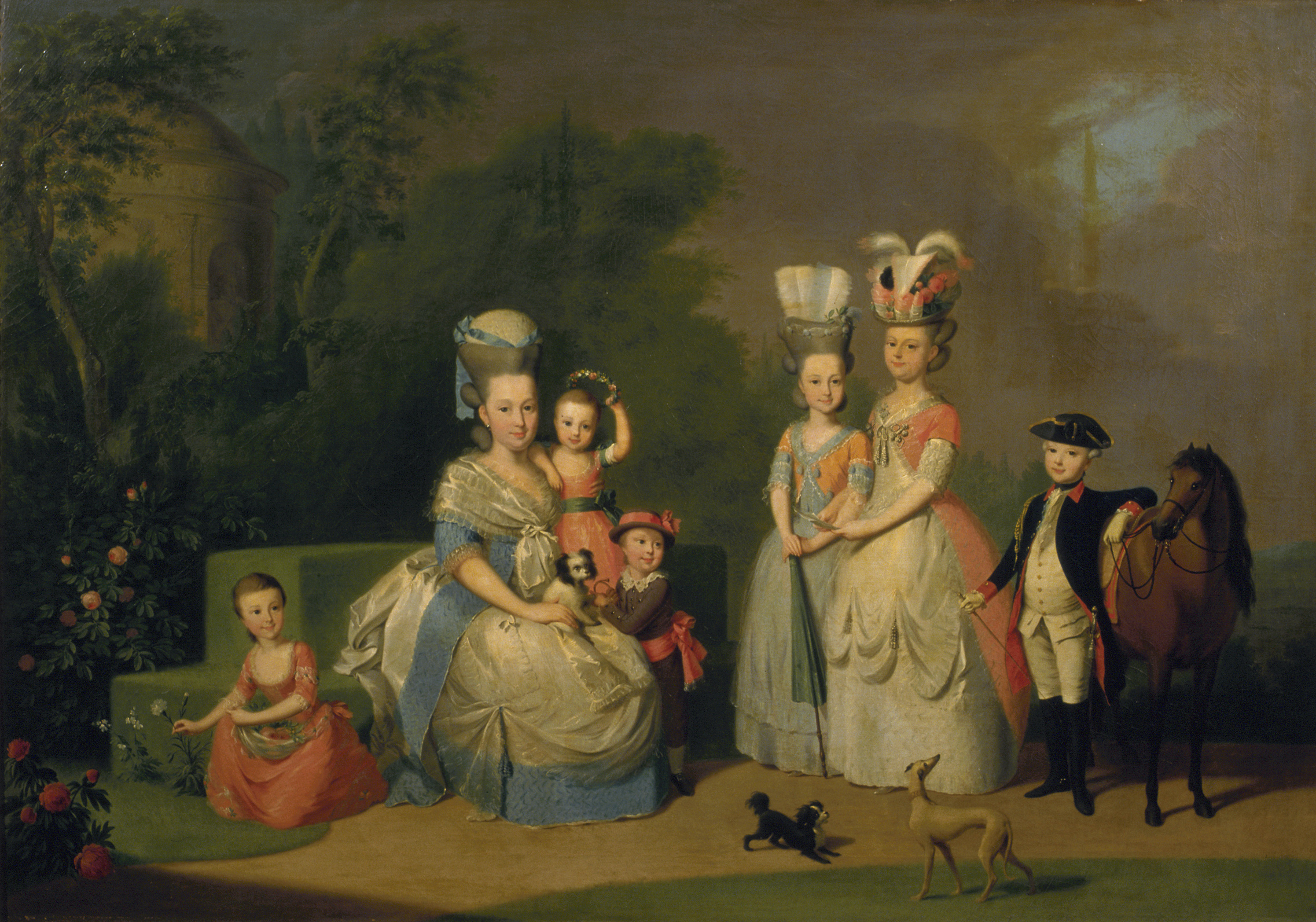 Anton Wilhelm Tischbein, Portret van Carolina Wilhelmina van Oranje (1743-1787) en haar kinderen