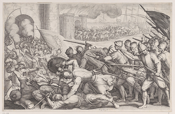Jacques Callot, Les Troupes Forcent la Porte d'une Ville (The Troops Force Their Way Through the Gate of a City), from "La Vie de Ferdinand Ier de Médicis série appelée aussi Les Batailles des Médicis" (The Life of Ferdinand I de'Medici also called The Medici Battles)