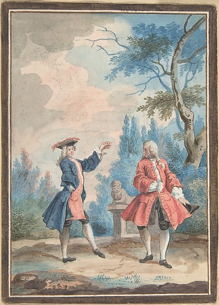 Anonymous, French, 18th century, Two dancing male figures in a landscape