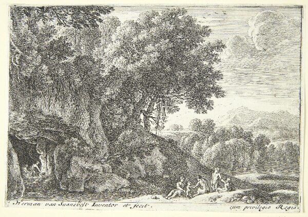 Herman van Swanevelt, Satyrer rundt om et bål i en grotte