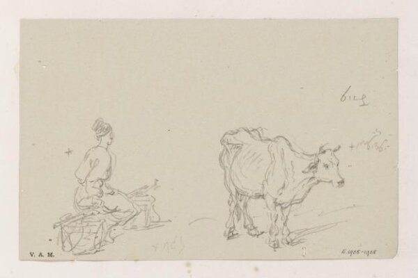 George Chinnery, A figure seated between two baskets, and a cow