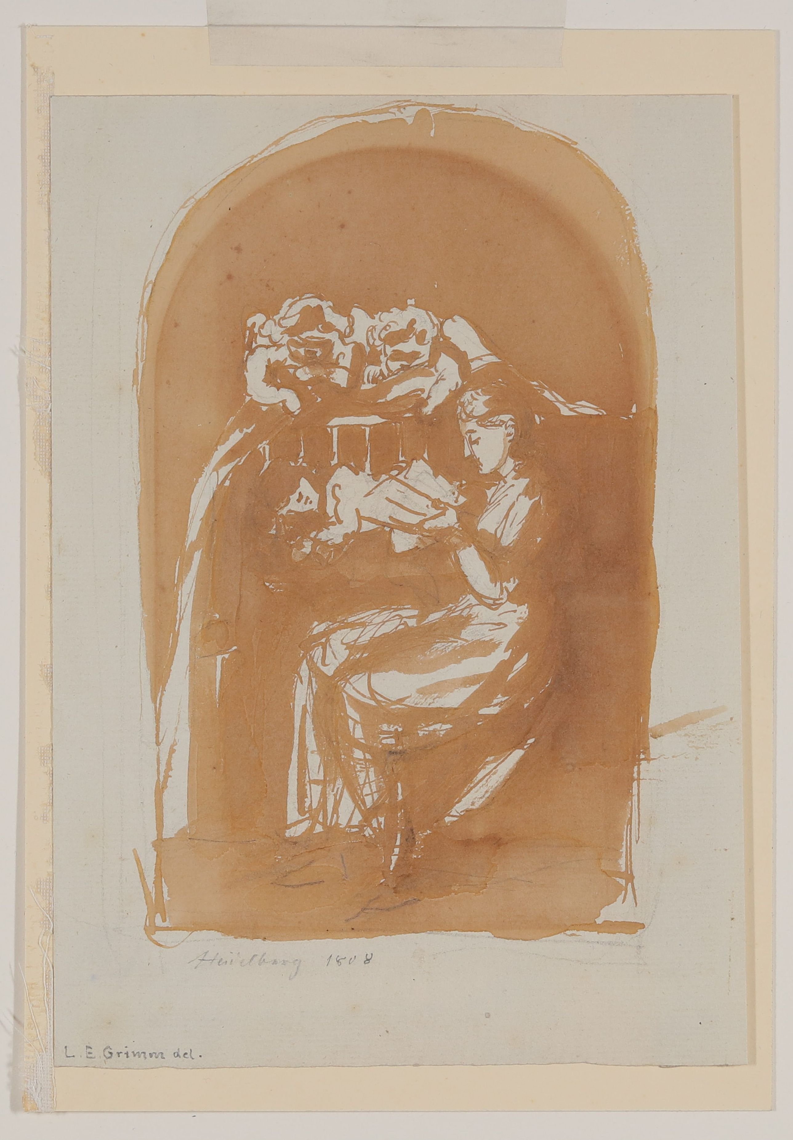 Ludwig Emil Grimm, Lesende junge Frau am Bett eines schlafenden Kindes