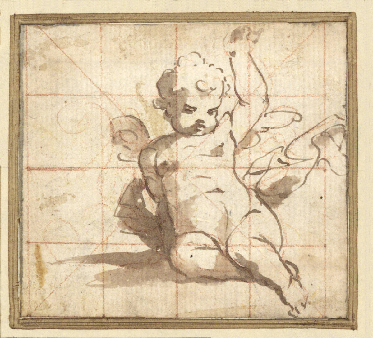 Anonym, In Vorderansicht sitzender Putto