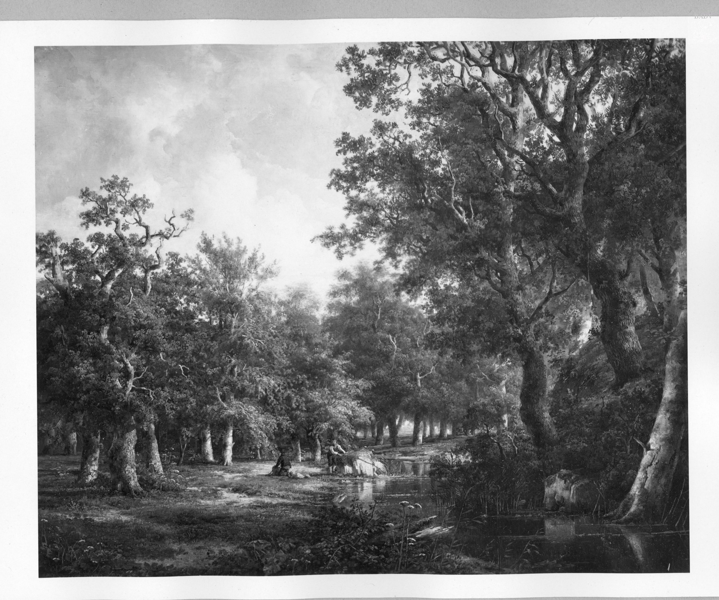 Barend Cornelis Koekkoek, Brook in a forest with fishermen