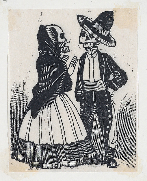 José Guadalupe Posada, A male and female skeleton talking (vignette for the feast of the dead)