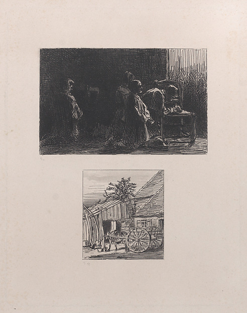 Charles Jacque, Prayer (upper); Cart in Front of a House (lower)