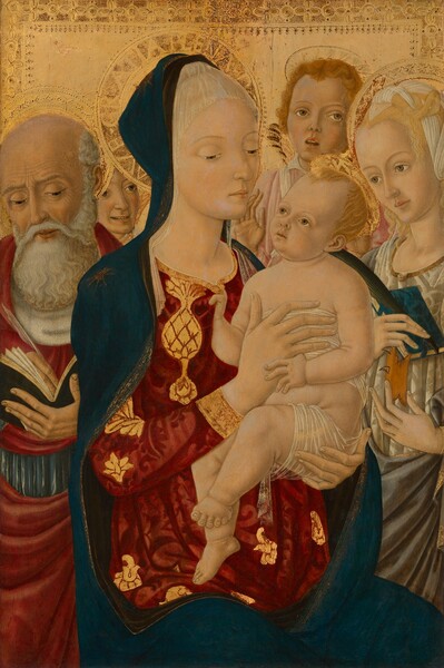 Matteo di Giovanni, Madonna and Child with Saint Jerome, Saint Catherine of Alexandria, and Angels
