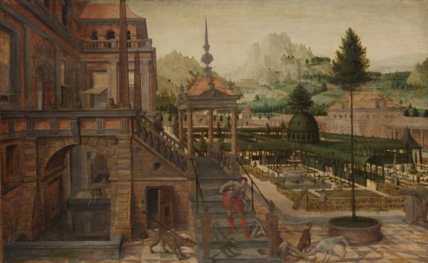 Hans Vredeman de Vries, Palace Gardens with Poor Lazarus in the foreground