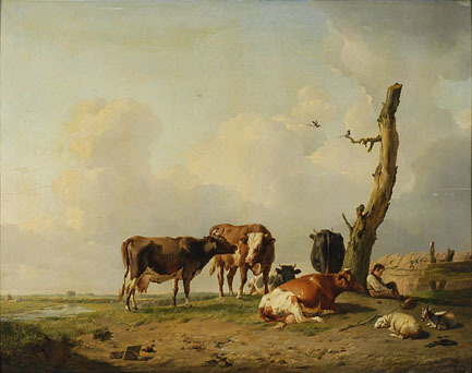 Eugène Verboeckhoven, Landschap met herder en vee bij een boom