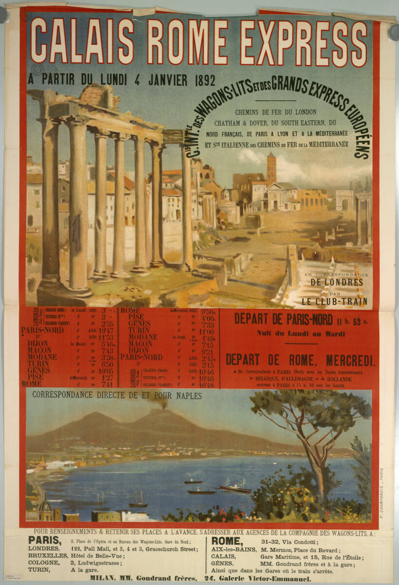 Anonym, CALAIS ROME EXPRESS; A PARTIR DU LUNDI 4 JANVIER 1892